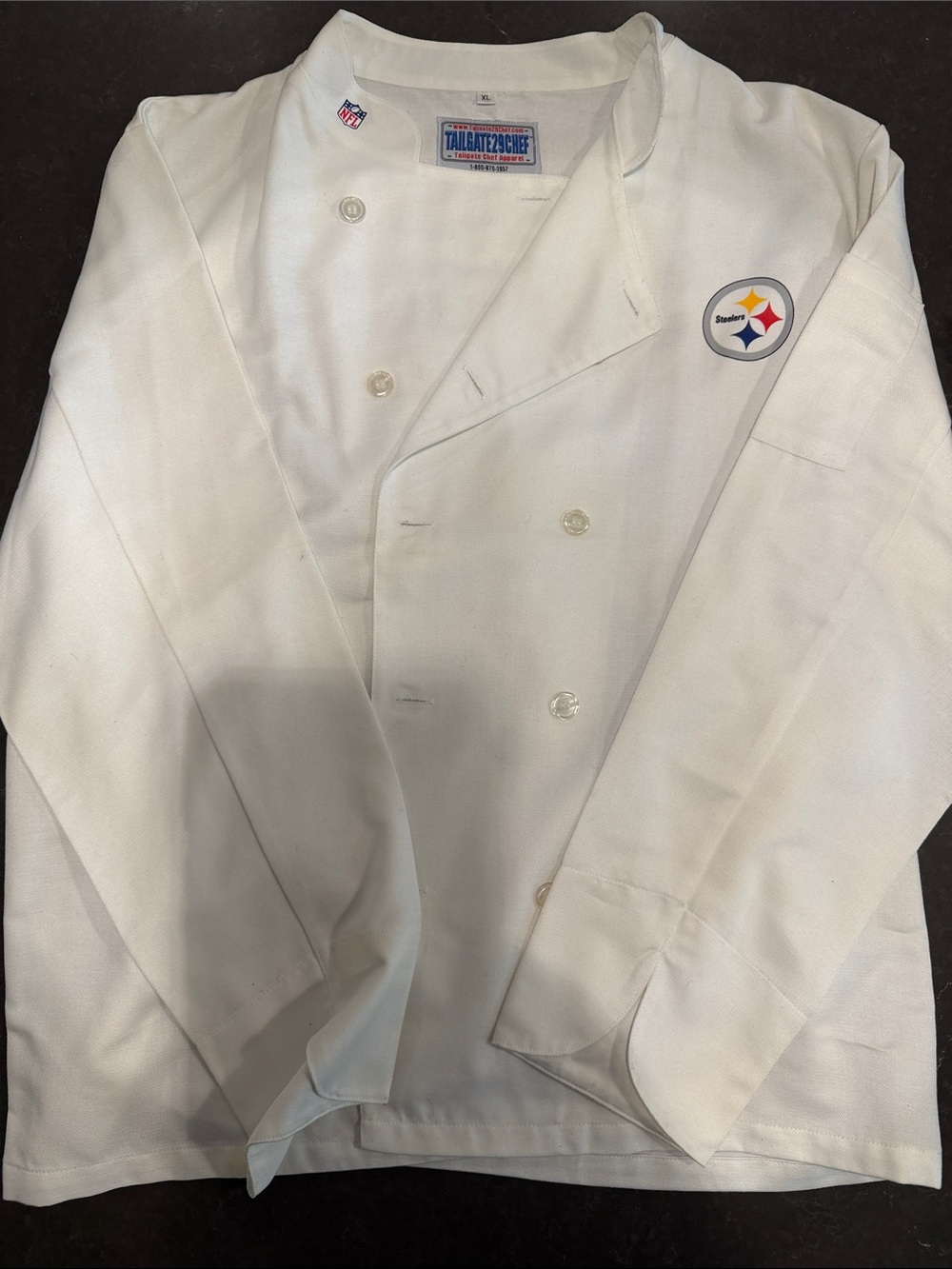 White Double-Breasted Chef Jacket with Pittsburgh Logo